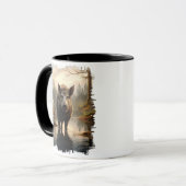 霧の森の湖の野生の猪 マグカップ (正面左)