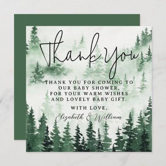霧の森の赤ちゃんシャワーありがとう サンキューカード (正面/裏面)
