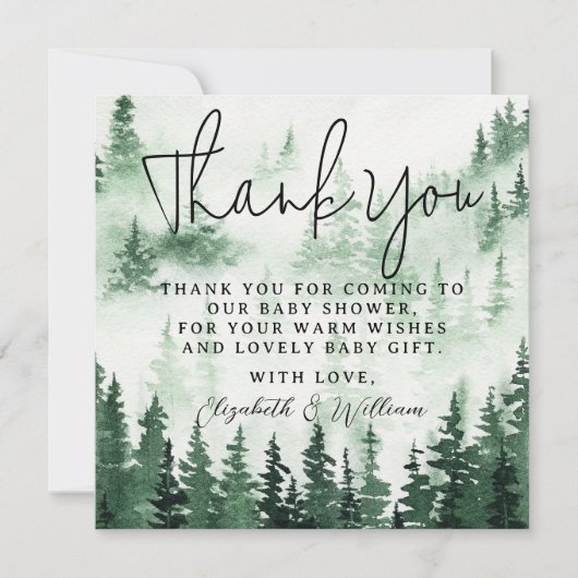 霧の森の赤ちゃんシャワーありがとう サンキューカード (正面)