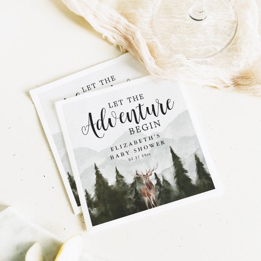 霧の森の鹿の冒険ベイビーシャワーを開始 スタンダードカクテルナプキン