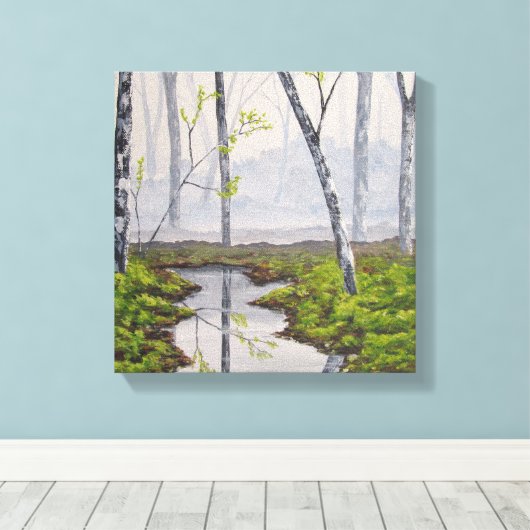霧の森を伸ばしキャンバス印刷 キャンバスプリント (インサイチュ (ウッドフロア))