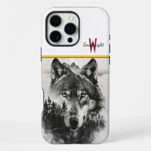 霧の森を見つめる狼 iPhoneケース (裏面)