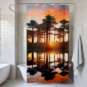 霧の森サンセットパインツリーズウッドランドワイルド シャワーカーテン
