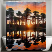 霧の森サンセットパインツリーズウッドランドワイルド シャワーカーテン