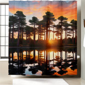霧の森サンセットパインツリーズウッドランドワイルド シャワーカーテン
