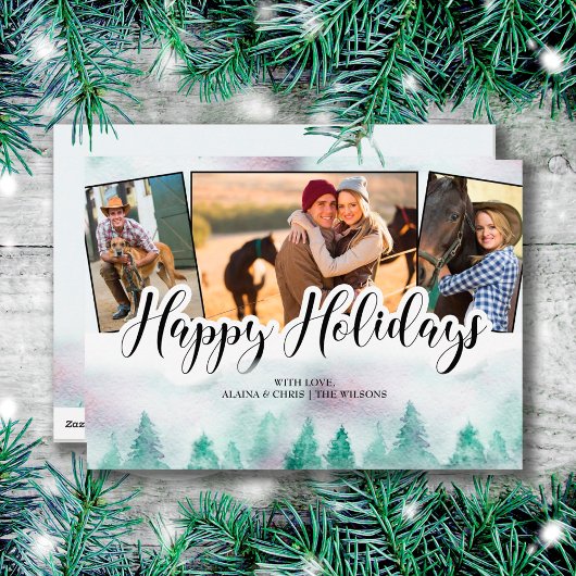 霧の森3写真手文字ハッピーホリデー シーズンカード