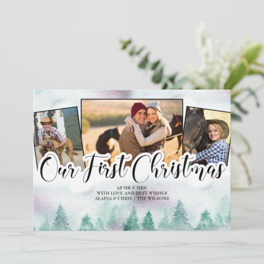 霧の森3写真手文字初めてのクリスマス シーズンカード (スタンド正面)