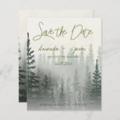 霧の水色の森の結婚式の日付を保存 (正面/裏面)