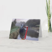 霧の深い朝のナローボート。ブランク カード (正面)