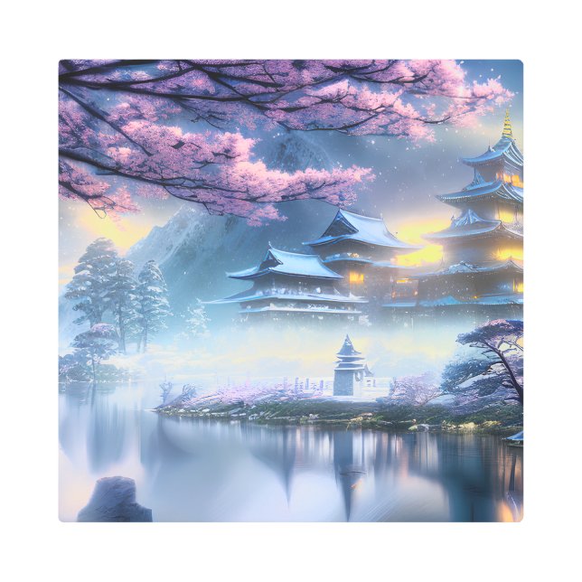 霧の深い朝の美しい メタルプリント (正面)