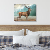 霧の深い森の中の一人の鹿 キャンバスプリント (インサイチュ (寝室))