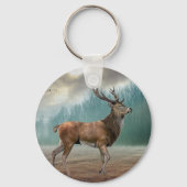 霧の深い森の中の一人の鹿 キーホルダー (正面)