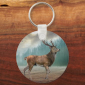 霧の深い森の中の一人の鹿 キーホルダー (正面)