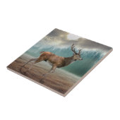 霧の深い森の中の一人の鹿 タイル (側面)