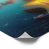 霧の深い港と灯台 ポスター (角)