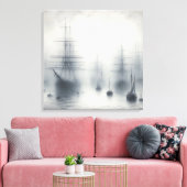 霧の深い港の神秘的な船 キャンバスプリント (インサイチュ (リビング))
