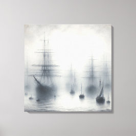 霧の深い港の神秘的な船 キャンバスプリント