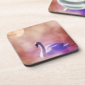 霧の深い湖に浮かぶ白い白鳥 コースター (左側)