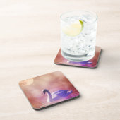 霧の深い湖に浮かぶ白い白鳥 コースター (右側)