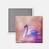 霧の深い湖に浮かぶ白い白鳥 マグネット (正面/裏面)