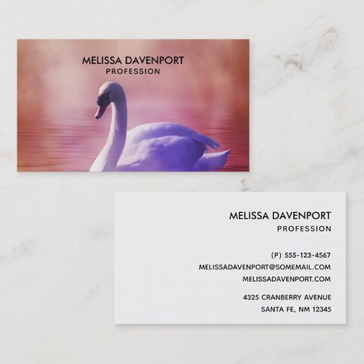 霧の深い湖に浮かぶ白い白鳥 名刺 (正面/裏面)