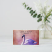 霧の深い湖に浮かぶ白い白鳥 名刺 (スタンド正面)