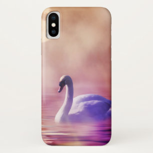 霧の深い湖に浮かぶ白い白鳥 iPhone X ケース