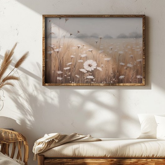 霧の深い空の花の油絵の分野 ポスター