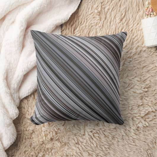 霧の深い2月の青と灰色のストライプと格子縞 クッション (ブランケット)