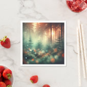 霧の秋朝の森の《写真》ぼけ味効果のデコページ スタンダードカクテルナプキン (インサイチュ)