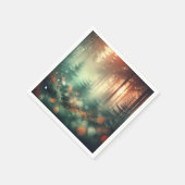 霧の秋朝の森の《写真》ぼけ味効果のデコページ スタンダードカクテルナプキン (角)