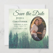 霧の緑の山素朴の楕円形の結婚写真 セーブザデート (正面)