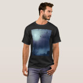 霧の自然ランドスケープ満月とこうもり Tシャツ (正面フル)