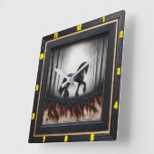 霧の跡:カスタマイズ可能なチャーレッド木材フリージアンアート スクエア壁時計 (傾斜)