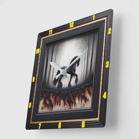 霧の跡：カスタマイズ可能なチャーレッド木材フリージアンアート スクエア壁時計 (傾斜)