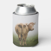 霧の野原を振り返る白い牛の牛 缶クーラー (缶正面)