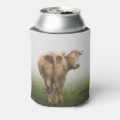 霧の野原を振り返る白い牛の牛 缶クーラー (缶裏面)