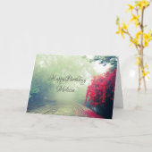 霧の鉄道線景勝写真誕生日 カード (黄色い花)