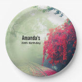 霧の鉄道線景勝写真誕生日 ペーパープレート (正面)