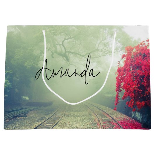 霧の鉄道線景勝写真誕生日 ラージペーパーバッグ (正面)