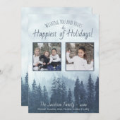 霧の青い松の木2写真素朴水色 シーズンカード (正面/裏面)