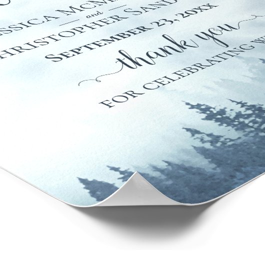 霧の青い松の素朴林結婚の歓迎サイン ポスター (角)