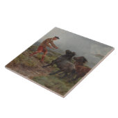 霧の高い高原の風景の中の2つのシェトランドポニー タイル (側面)