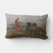 霧の高い高原の風景の中の2つのシェトランドポニー ランバークッション (裏面)