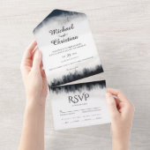 霧ミニマルの多いトウヒの森の結婚自然 オールインワン招待状 (貼ってはがせる)