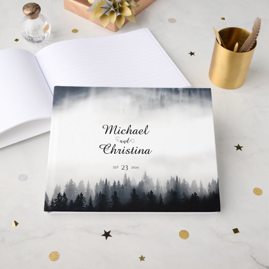 霧ミニマルの多いトウヒの森の結婚自然 ゲストブック (正面見開き)