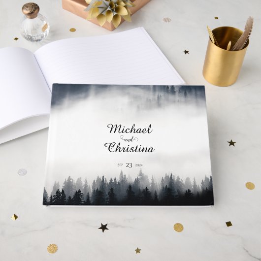 霧ミニマルの多いトウヒの森の結婚自然 ゲストブック (正面見開き)