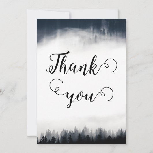 霧ミニマルの多いトウヒの森の結婚自然 サンキューカード (正面)