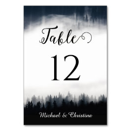 霧ミニマルの多いトウヒの森の結婚自然 テーブルナンバー