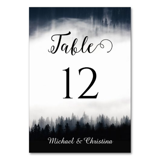 霧ミニマルの多いトウヒの森の結婚自然 テーブルナンバー (正面)